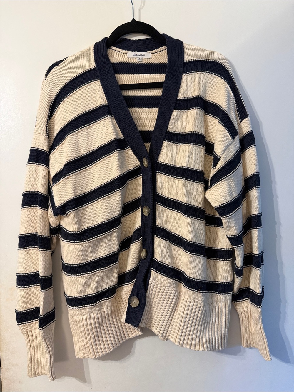 Madewell Cream and Navy Striped Button Cardigan